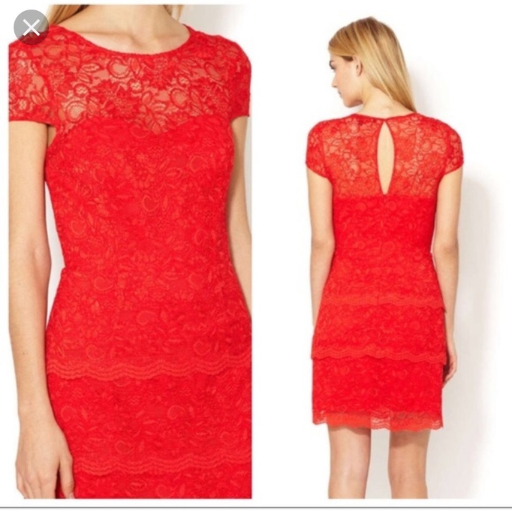 Cynthia Steffe red ruffle lace dress size 10